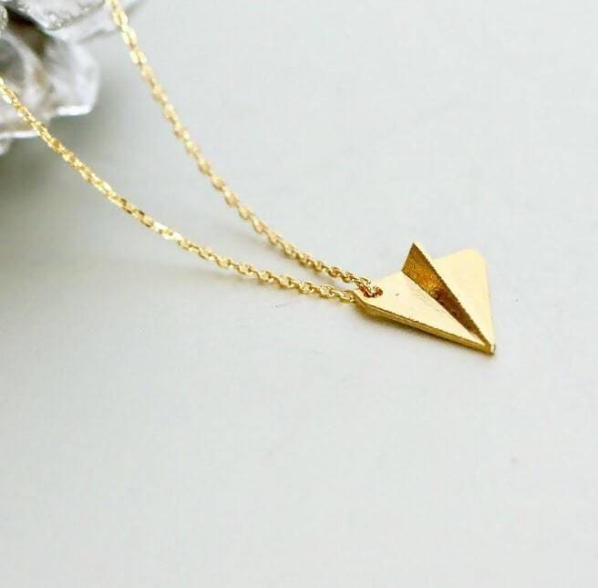 Gold Airplane Charm Pendant Necklace