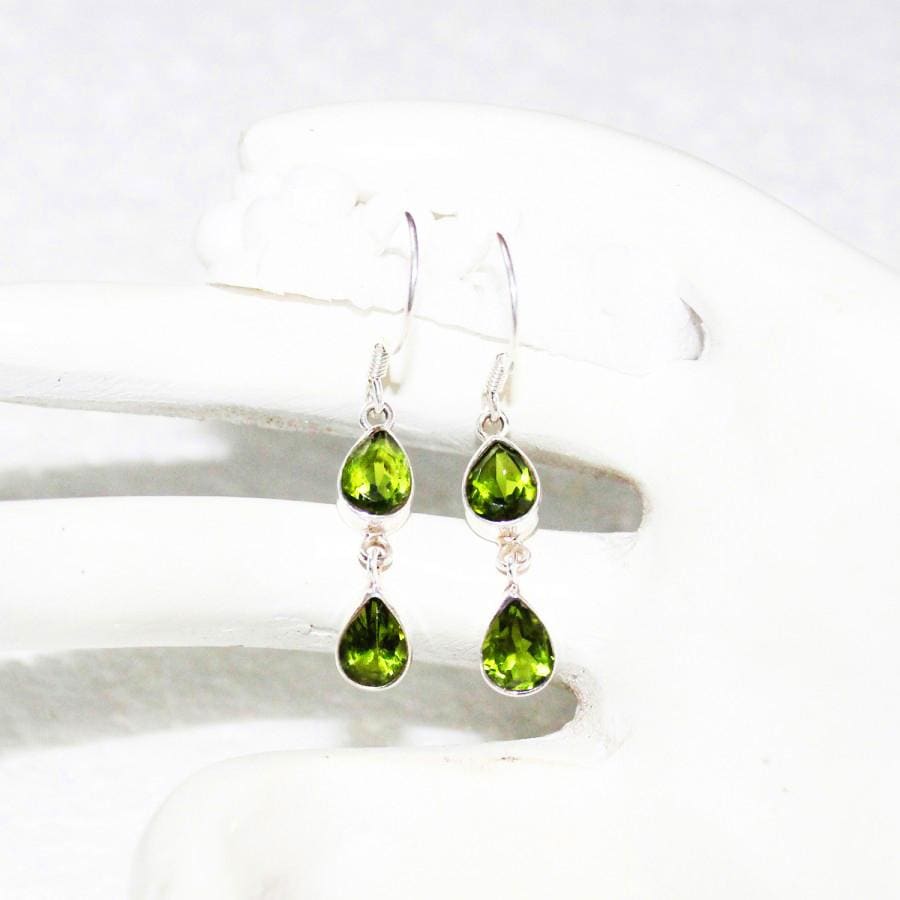 Birthstone Peridot Earrings in 14k White Gold | Lux Bond & Green