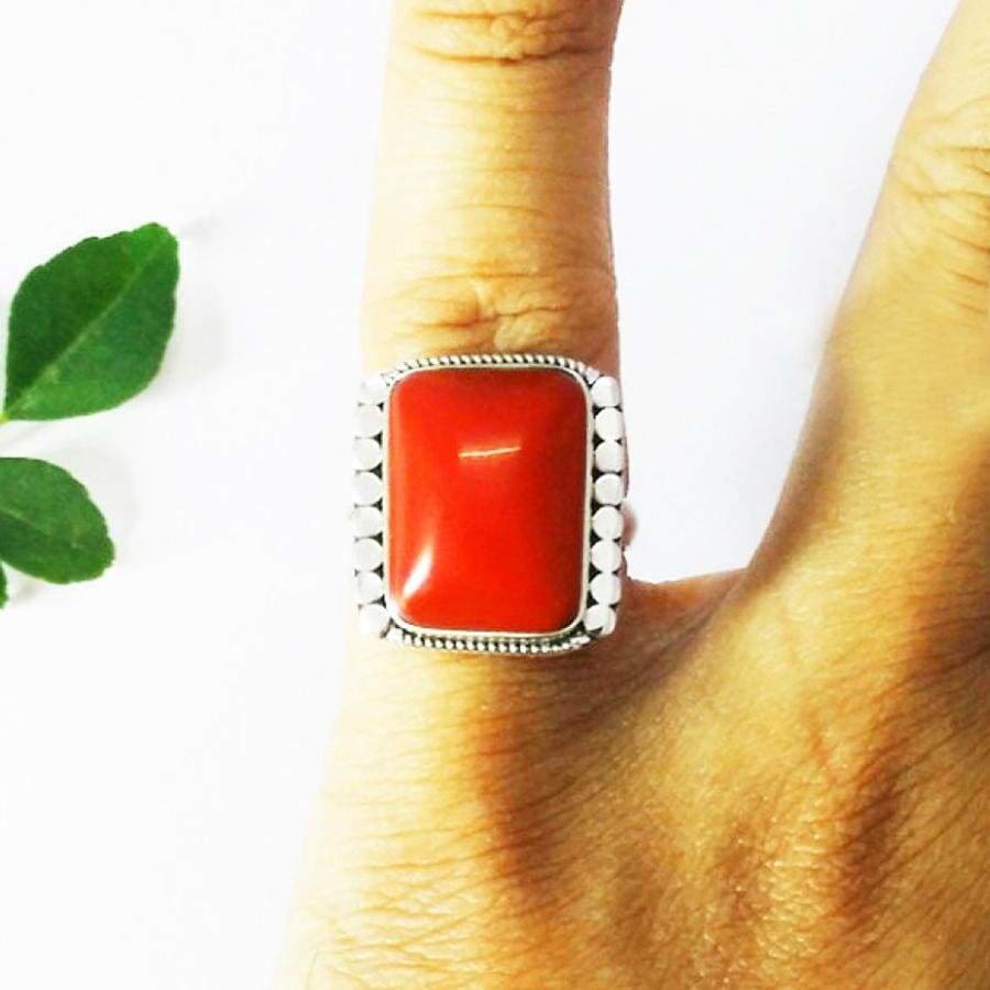 Real Marjan Islamic Ring For Mens Original Red Coral Stone Ring Natural  Coral | eBay