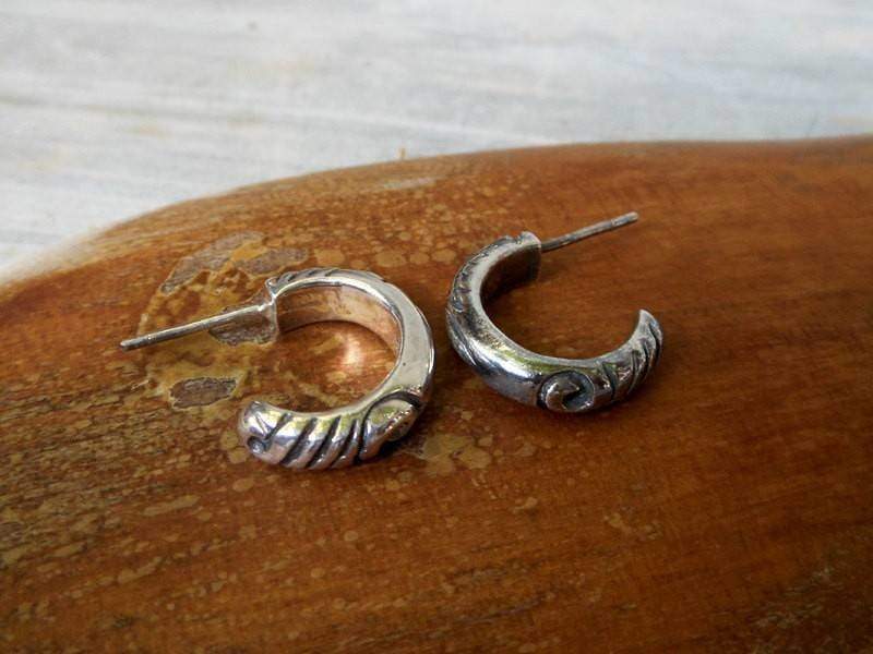 Mens Hoop Earrings - Sterling Silver Mens Earrings 10mm / Oxidized Str. Silver