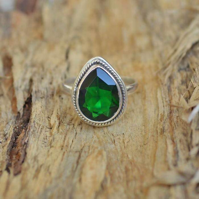Alexandrite Pear Cut Sterling Silver Ring Blue to Green Color Change