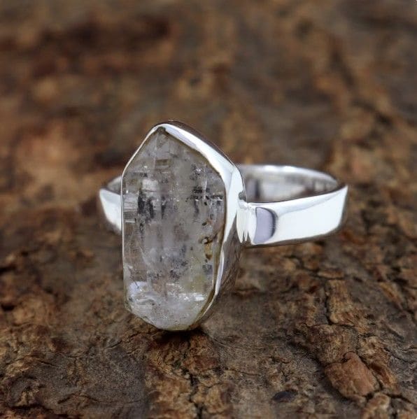 Raw Herkimer Diamond Statement Ring 925 Sterling Silver Ring Handmade  Jewelry