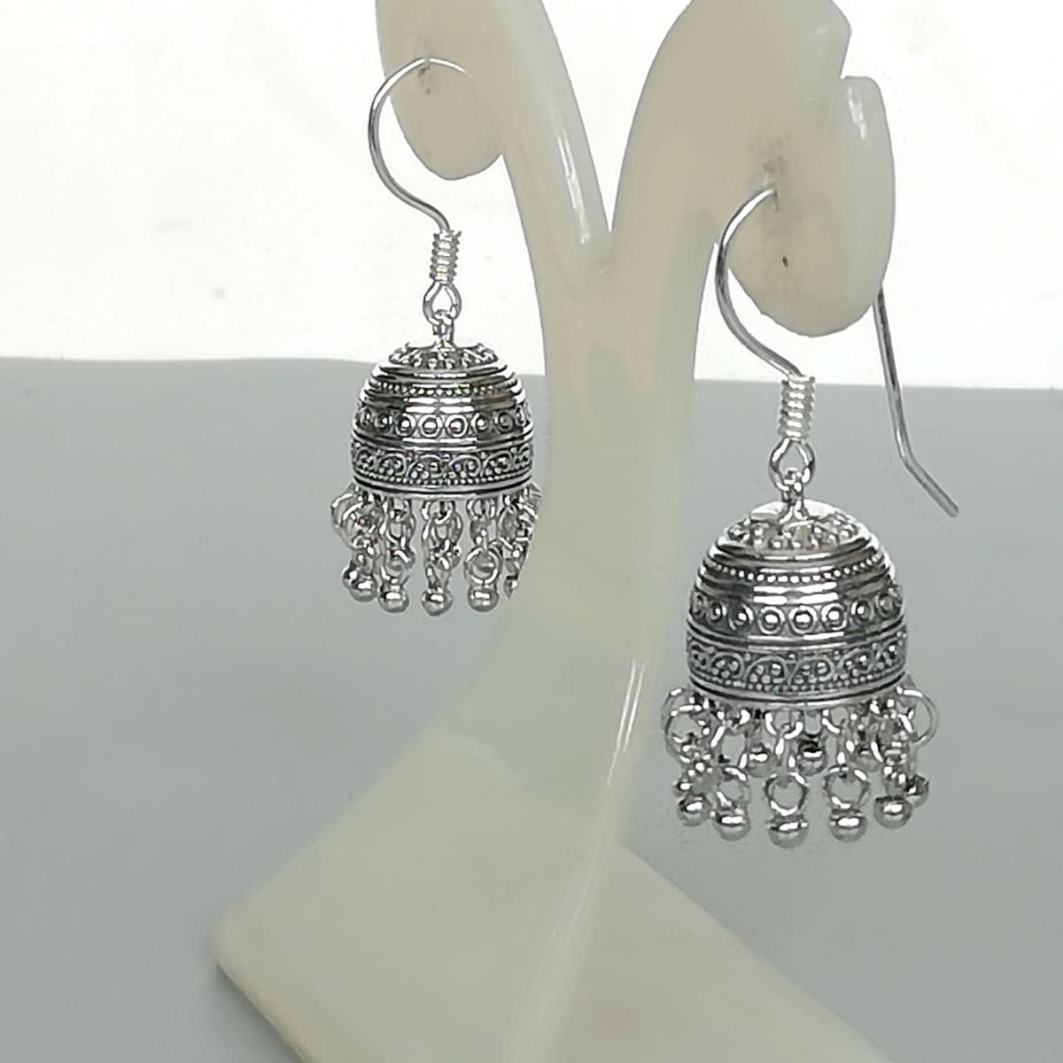 Silver Oxidised Metal Long Drop Jhumka Earring