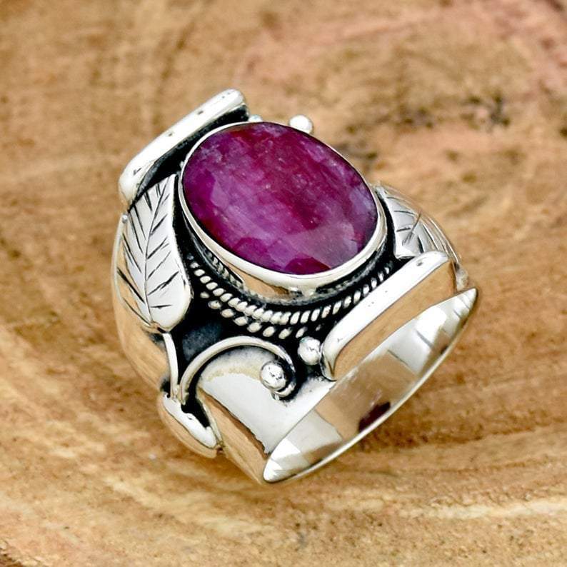 Handmade Leaf Ruby Ring