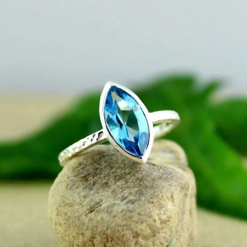 Swiss Blue Topaz Silver Gemstone Ring