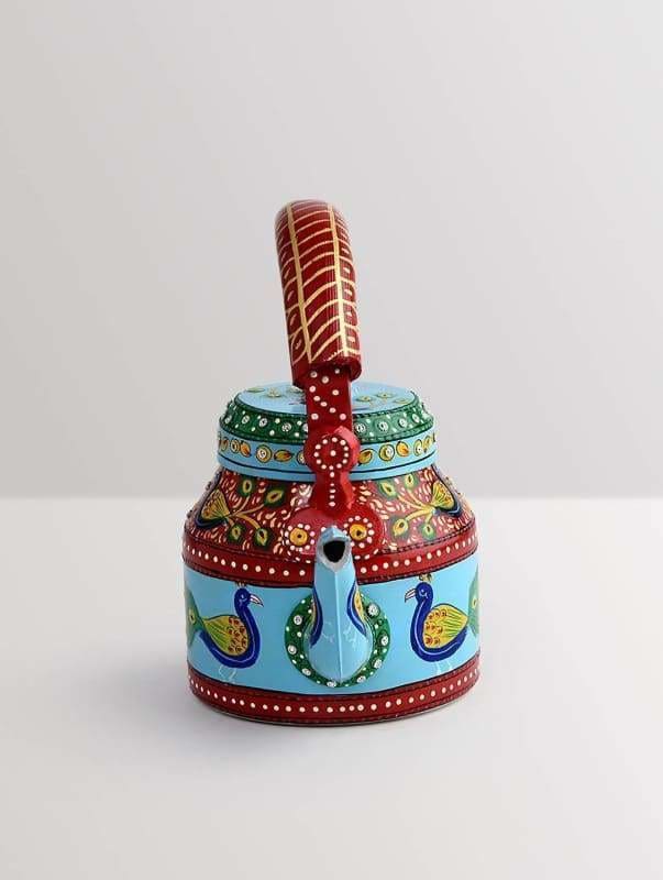 Tea Kettle-kaushalam Hand Painted Emerald Green Teapot, Jaipur