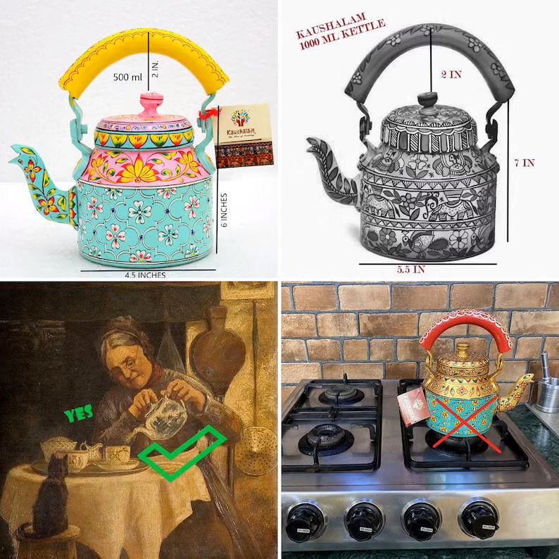 Hand painted electric tea kettle: Mughal painting Pichwai painting