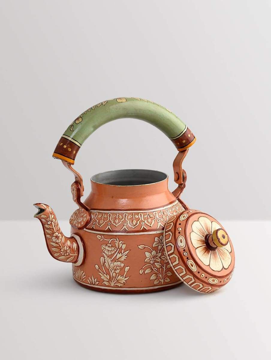 Tea Kettle Hand Painted Tea Kettle : Orange Delight, Painted in Embossed  Floral Mughal Art,washable Tea Pot 