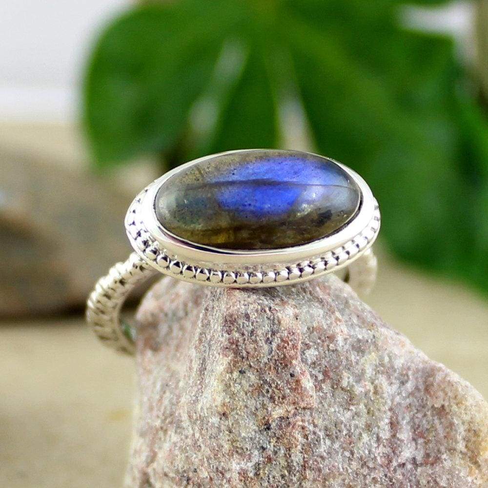 Labradorite Gemstone Chain Ring | Delicate Gemstone Ring | IB Jewelry