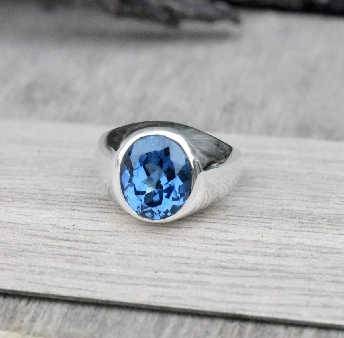 London Blue Topaz Faceted Bold 925 Sterling Silver Ring Handcrafted Engagement 7