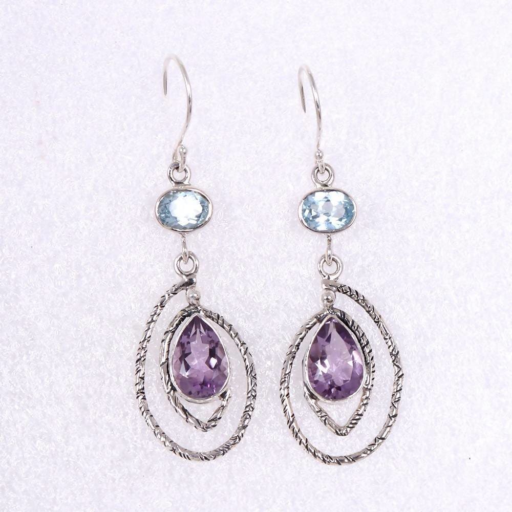 Luxury Earring! Real Multi Gemstone 925 Sterling Silver Earring