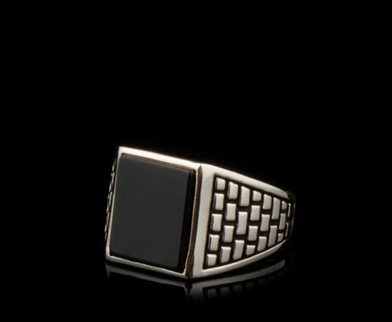 Black Square Onyx Silver Men's Ring