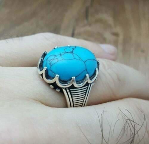925 Sterling Silver Turquoise Stone Modern Design Turkish Men's Ring | eBay