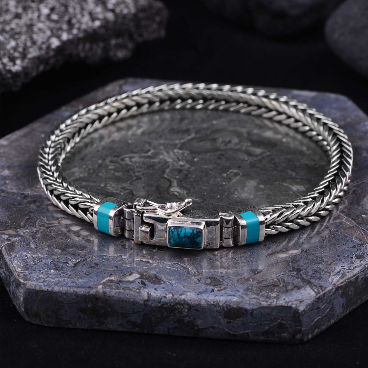 Mens Silver Chain Bracelet | Mens Byzantium Dragon Bones Bracelet with  Turquoise Gemstone