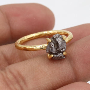 Rough Diamond Engagement Ring With Meteorite
