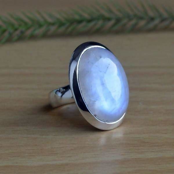 Solid 925 Sterling Silver Jewelry Rainbow Moonstone Blue Topaz Ring Nickel Free 8