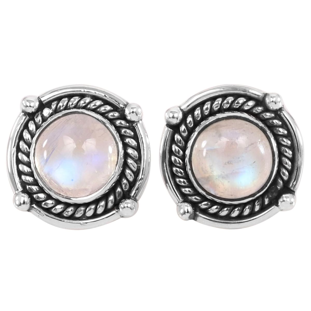 Sterling Silver Rainbow Moonstone Stud Pierced Earrings - Yourgreatfinds