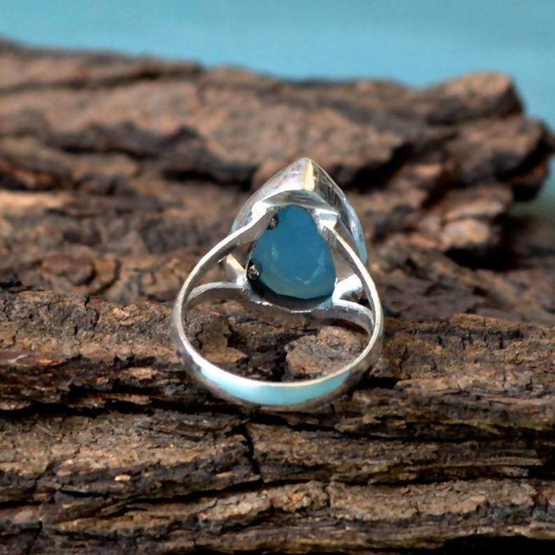 Aqua Chalcedony 925 Sterling Silver Ring, Statement Ring, Boho