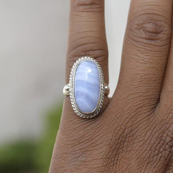 natural blue lace agate gemstone ring 925 sterling silver jewelry nickel free birthstone handmade nativefinejewelry discovered 501