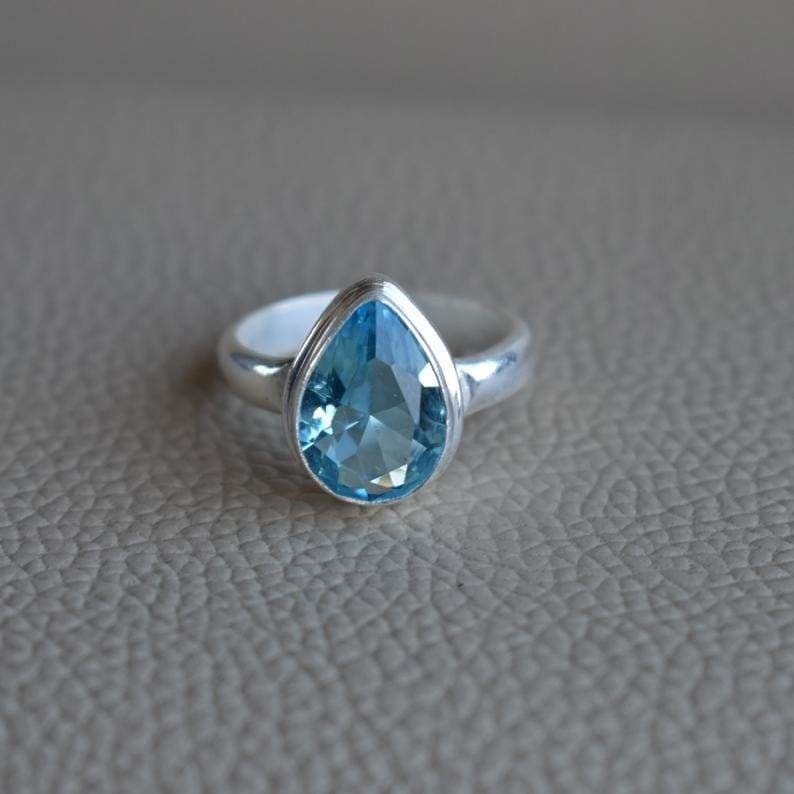 Blue Topaz Ring Handmade Turkish Designer 925 Sterling Silver Engagement  Ring 6
