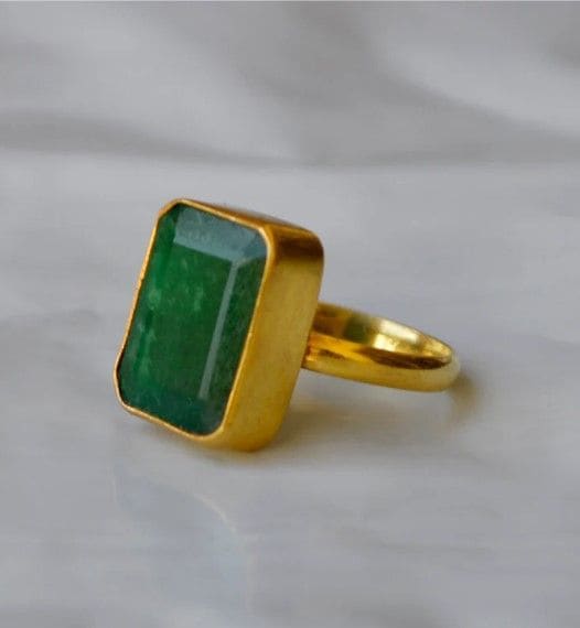 Natural Round Emerald Gemstone Sterling Silver Ring, Panna Ring - Shraddha  Shree Gems