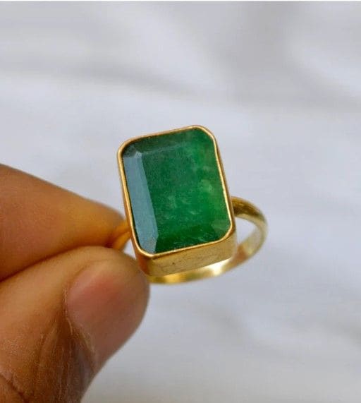 Natural Emerald Gemstone 925 Sterling Silver Yellow Gold Ring, Green  Emerald Gemstone, May Birthstone, Gift for Her