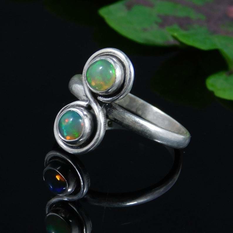 Natural Multi Fire Opal Of Ethiopia Ring 925 Sterling Silver Ring