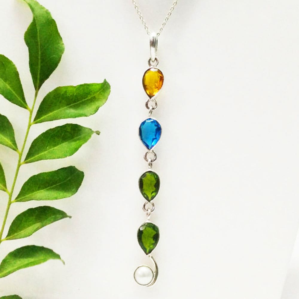 Multi Gemstone 925 Sterling Silver Chakra Pendant Necklace Jewelry