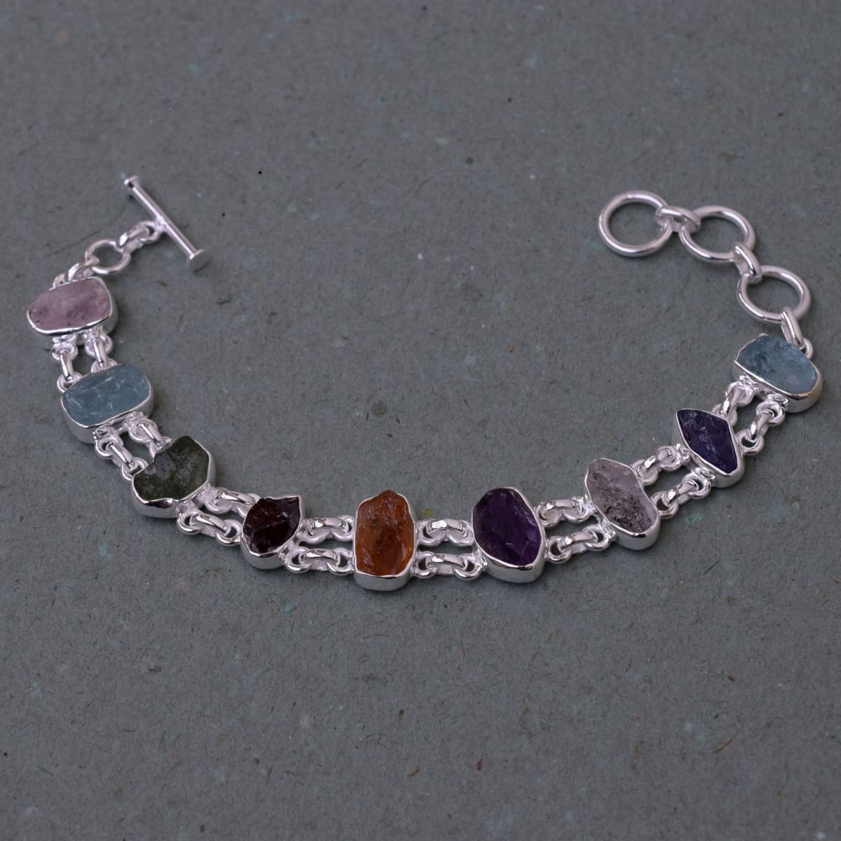 Multi Gemstone Bracelet 925 Sterling Silver bracelet chakra