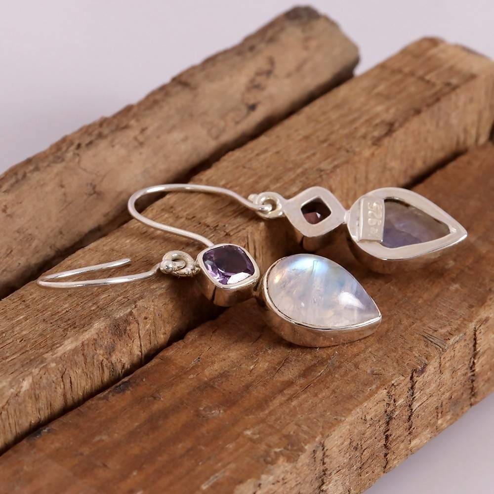 Moonstone Earrings 925 Sterling Silver - Rainbow for Women or Men Jewelry,  Elegant Gift Box 8S2-7 ZP