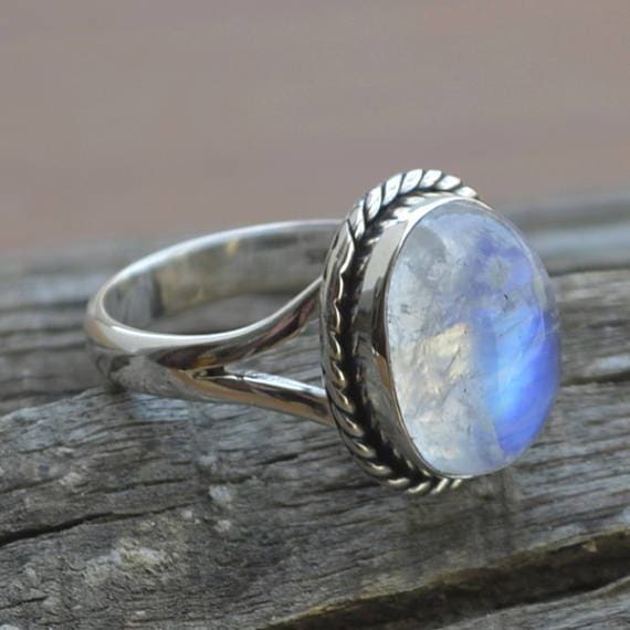 Rainbow Moonstone Ring,Crescent Moon Ring,925 Sterling Silver,All Size 3 to  14