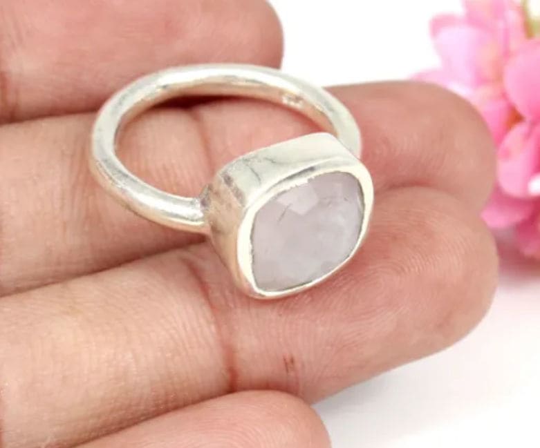 Rose Quartz Ring Pink Stone Men/Women Silver Plated Ring 6 to 7 Carat Lab  Certified