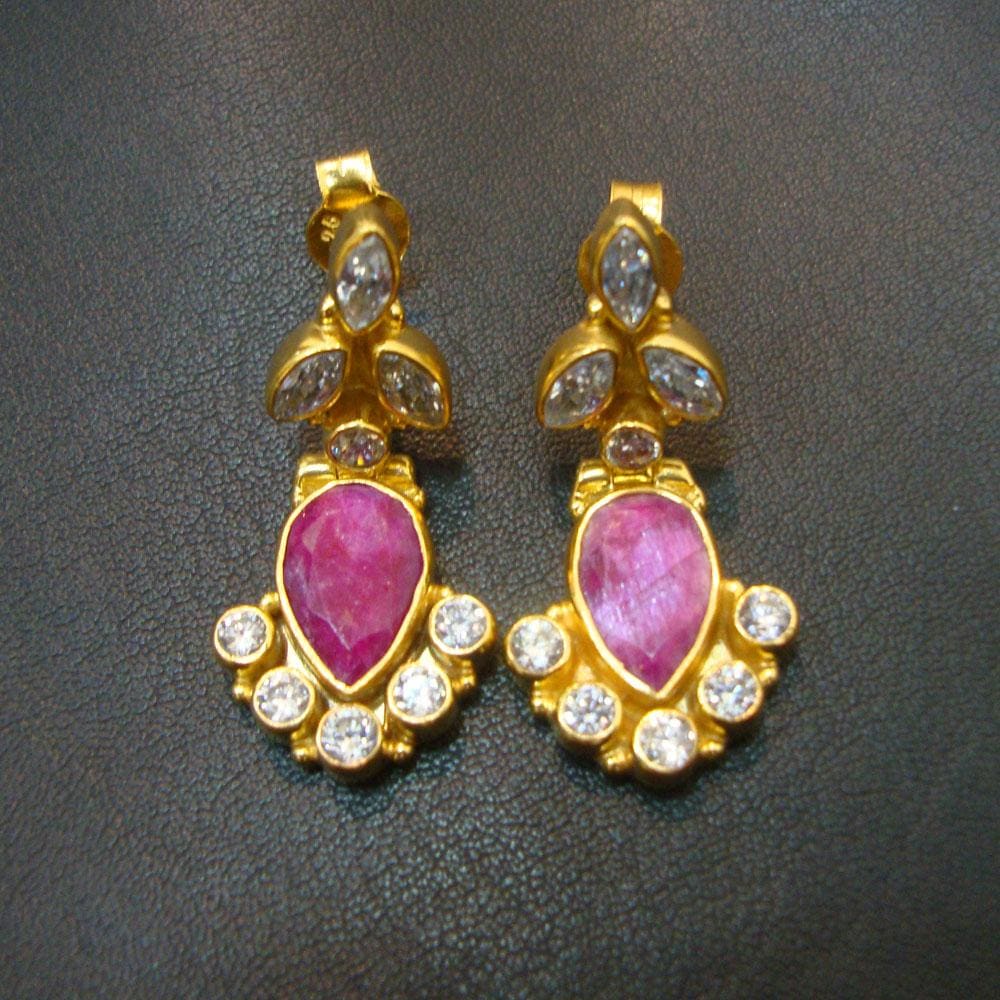 Gold Polish Ruby Traditional Earrings