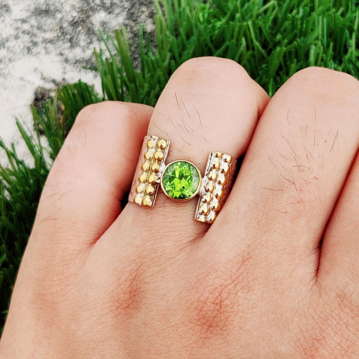 Natural Texture Dainty Peridot Gemstone 925 Sterling Silver Ring,August  Birthstone, Handmade Jewelry, Gift for Her