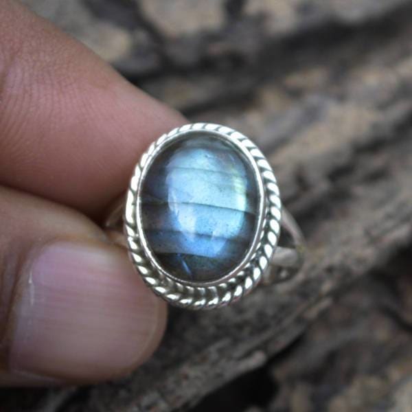 Natural Labradorite Crystal Gemstone Adjustable Ring