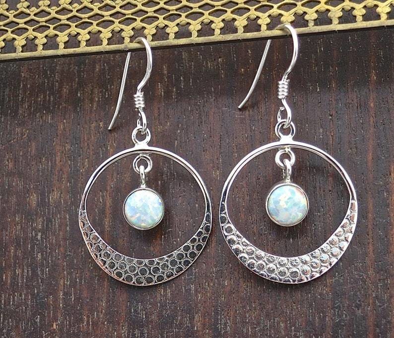 Opal Dangle Earrings Sterling Silver Boho Earrings,Circle Hoops,Gift for  Women — Discovered