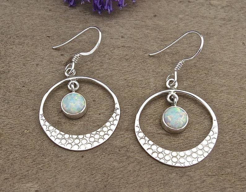 92.5 Sterling Silver Boho style Green Stone Hoop Earrings