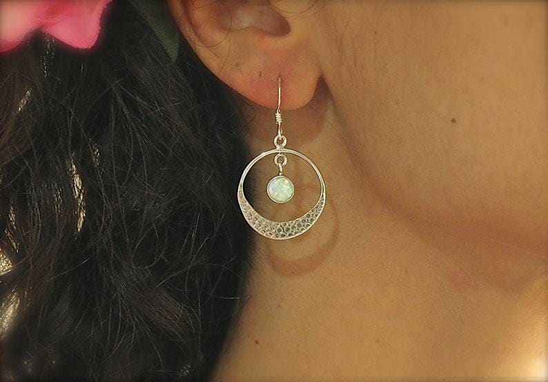 Opal Dangle Earrings Sterling Silver Boho Earrings,Circle Hoops,Gift for  Women
