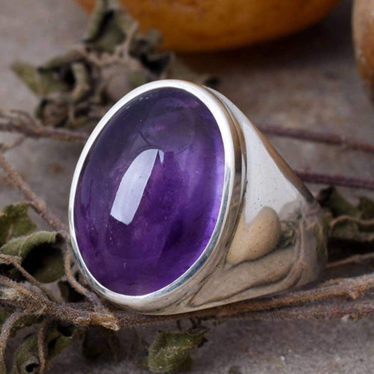 White and Dark Purple Stone Setting Metal Ring - Free Size