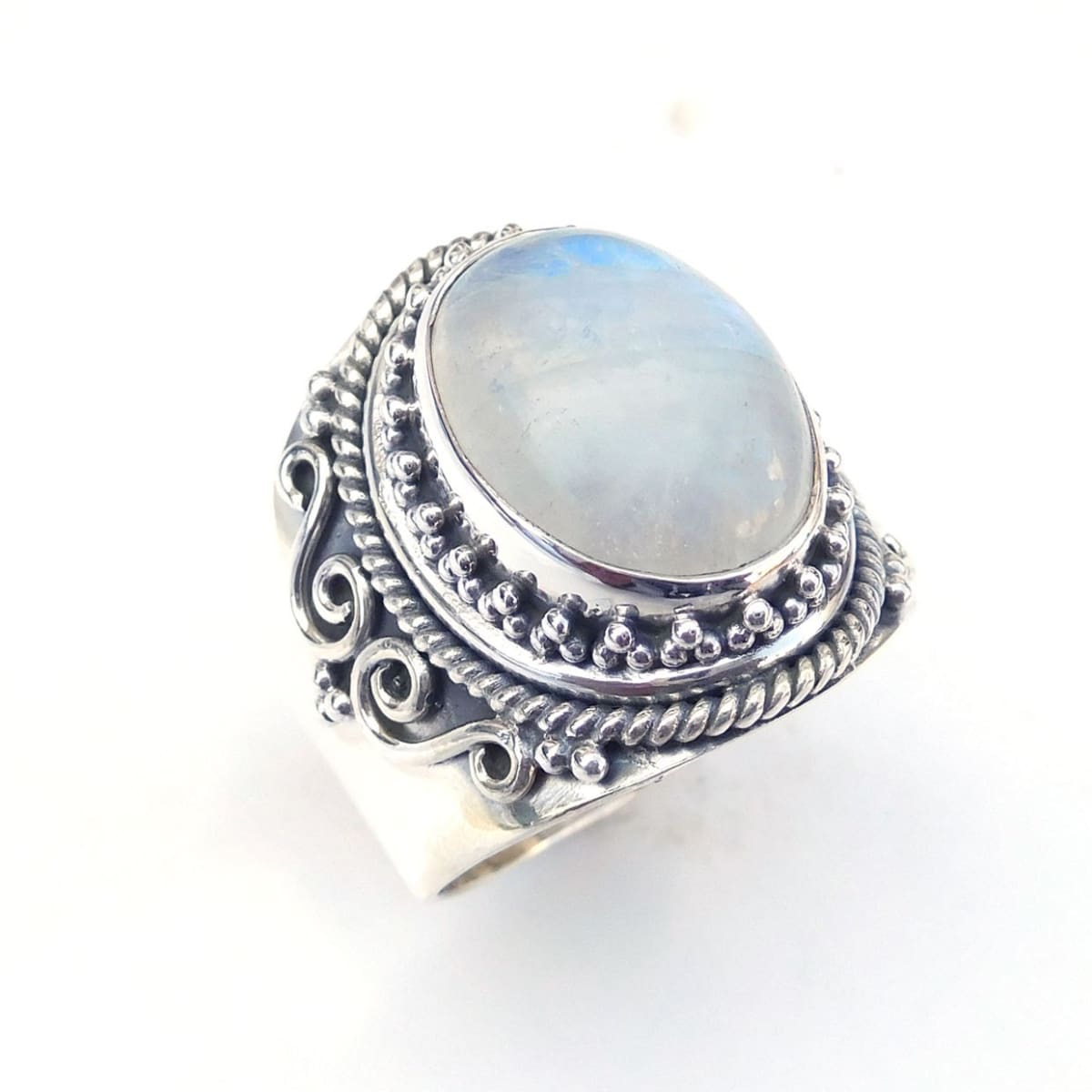 Rainbow Moonstone 925 Sterling Silver Nickel-Free Ring, Handcrafted Jewelry