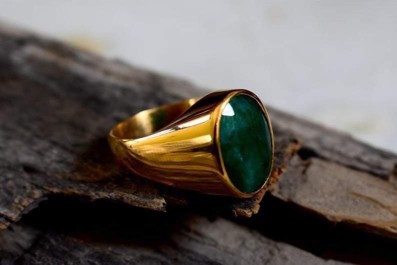 Men's Silver Signet Ring with Green Jade