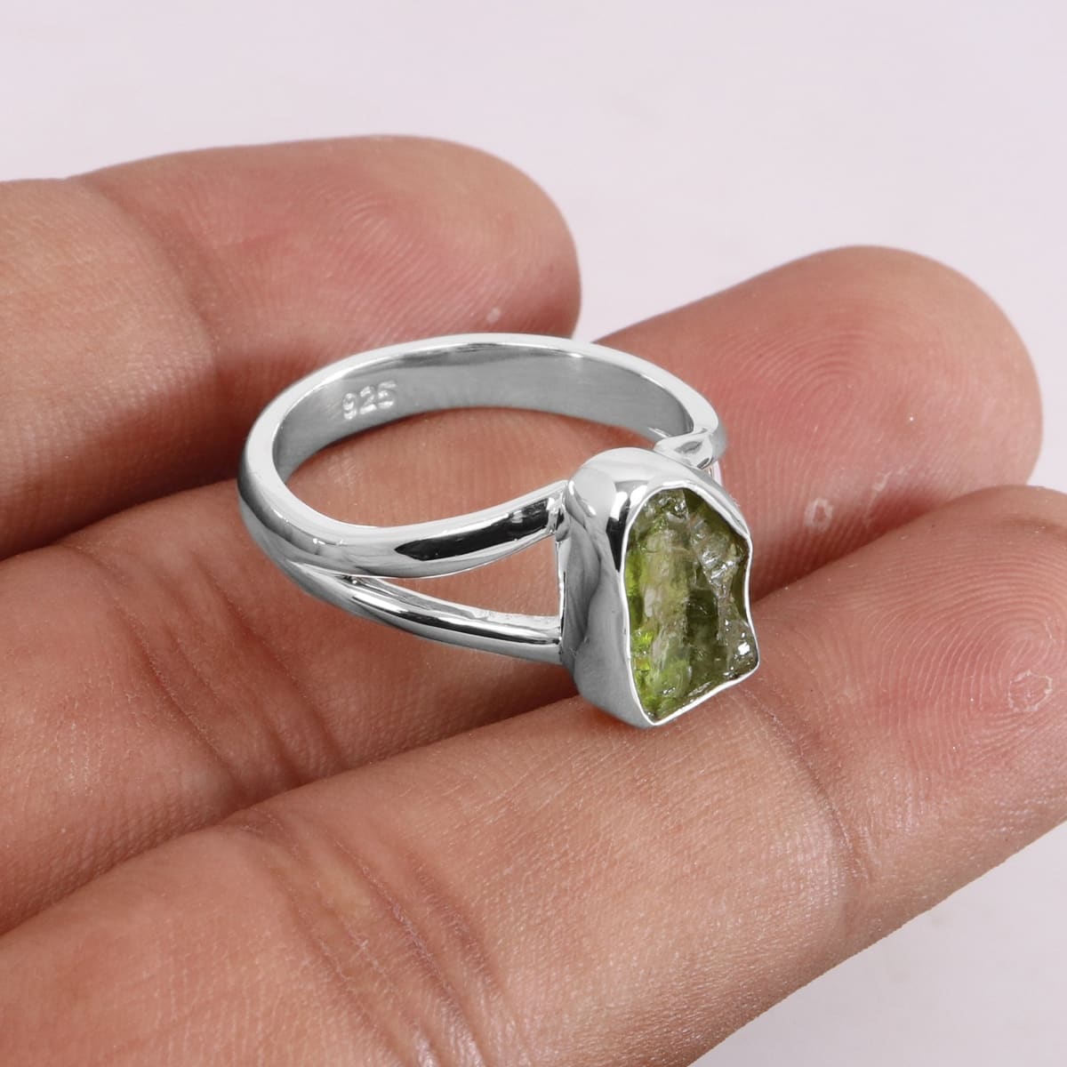 Raw Peridot Gemstone Sterling Silver Ring 925 Silver Unique Rough