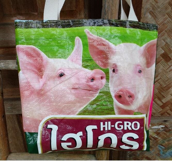 Recycled Rice Sack Tote Bag Medium Animals, Handmade By Warm Heart