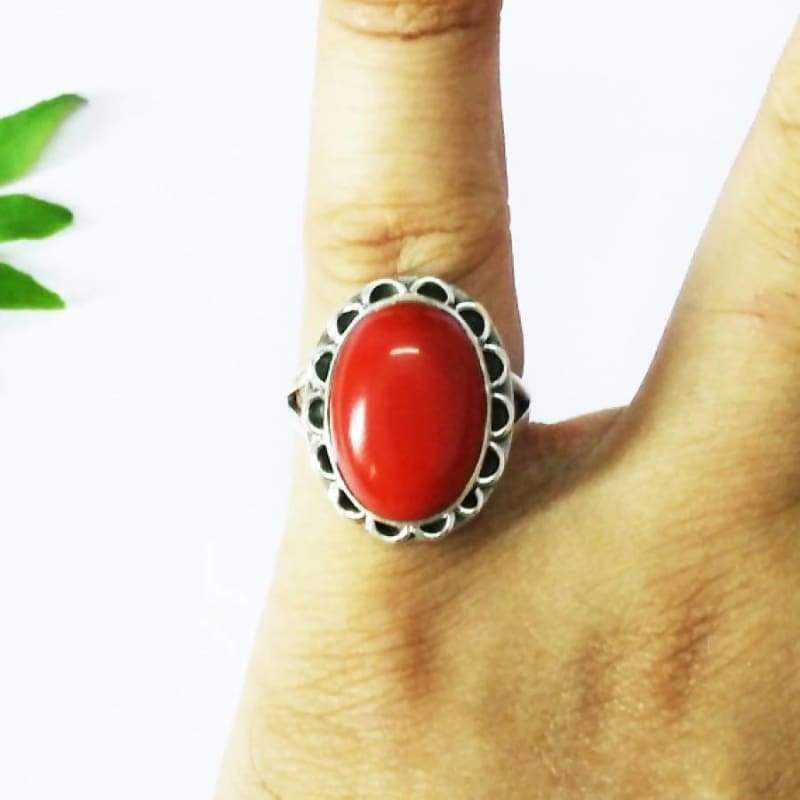 JewelryGift Natural Gold Plated Red Coral 8.25 Ratti Stone Ring Capsule  Shape Cabochon Cut for Mens & Women In Size 6 TO 15 Brass Coral Gold Plated  Ring Price in India -