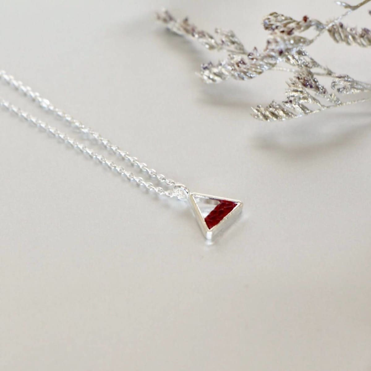 Rhodium And Leather Triangle Charm Necklace Red Leather Charm Gift