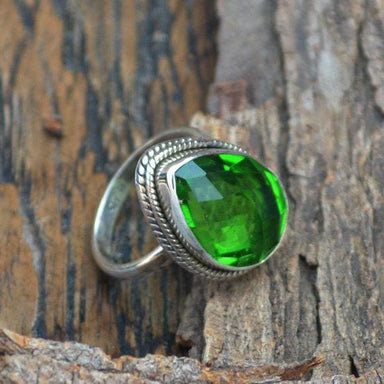 Oval Faceted Green Peridot Quartz 925 Sterling Silver 18K Yellow