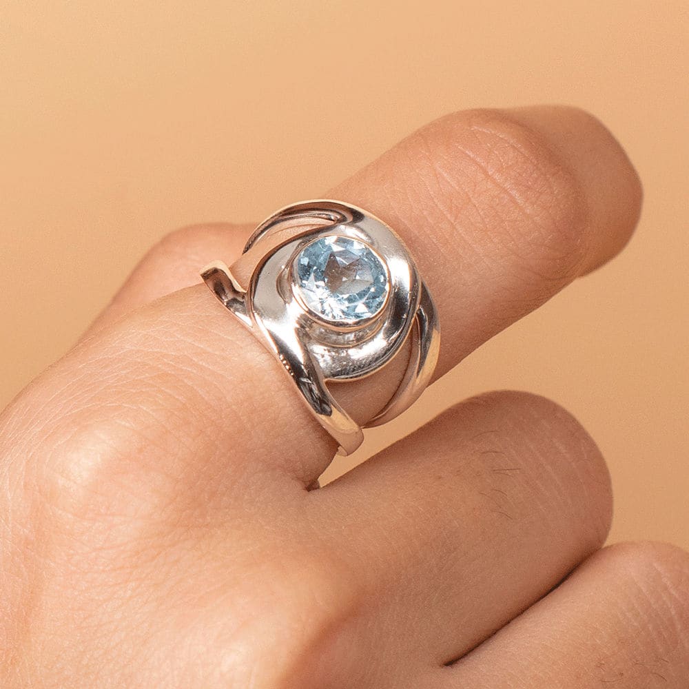 Sterling Silver Round Blue Topaz Ring
