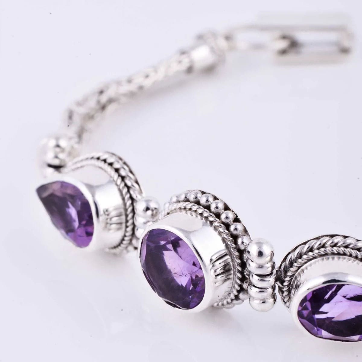 Royal Silver Bracelet with Amethyst Gemstone Bracelet Handmade