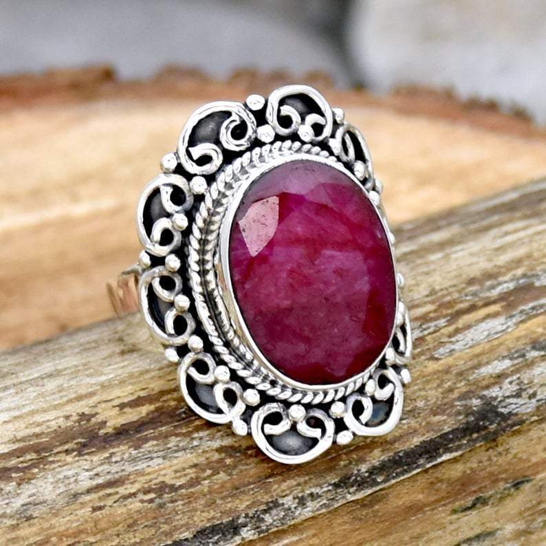 Boho Ruby 925 Solid Sterling Silver Ring Gift for Women,Handcrafted Jewelry  — Discovered