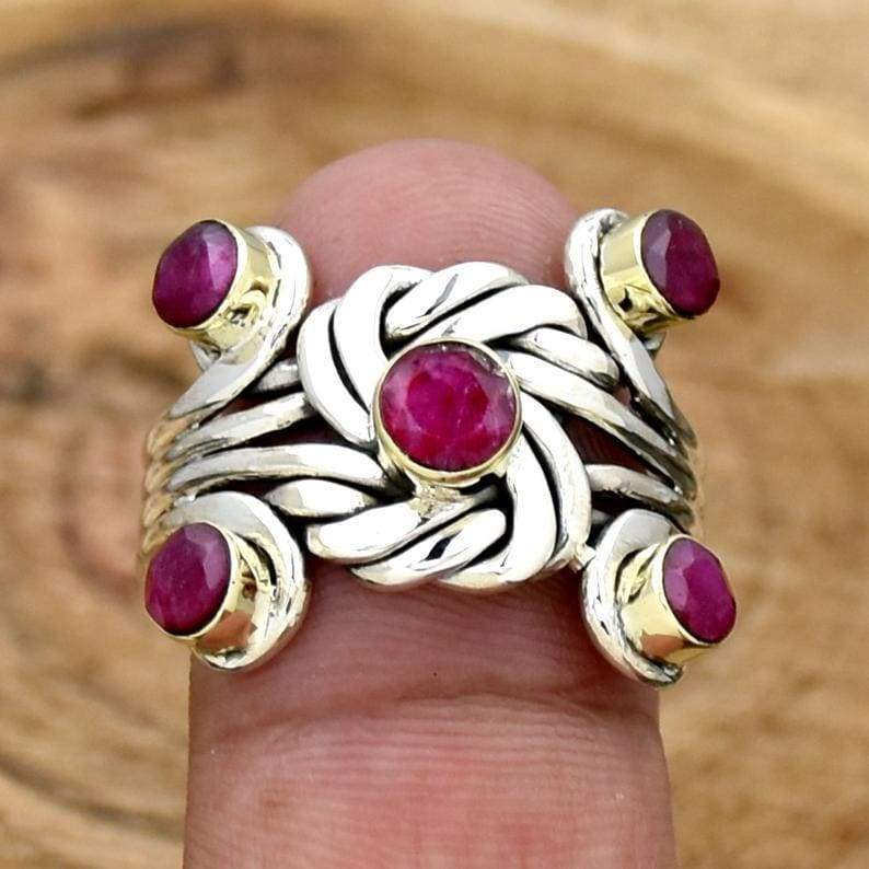 Boho Ruby 925 Solid Sterling Silver Ring Gift for Women